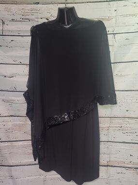 Lori M Collection Black Sequin Overlay Cocktail Dress Women's Large Cape Sheer